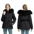 thumbnail image 3 of Women's Hooded Coat Ladies Winter Puffer Jacket Faux Fur Winter Coats Thickened Parka Coat Fur Hood Adjustable Waist Lightweight Warm Puffer Coat with Pockets, 3 of 6