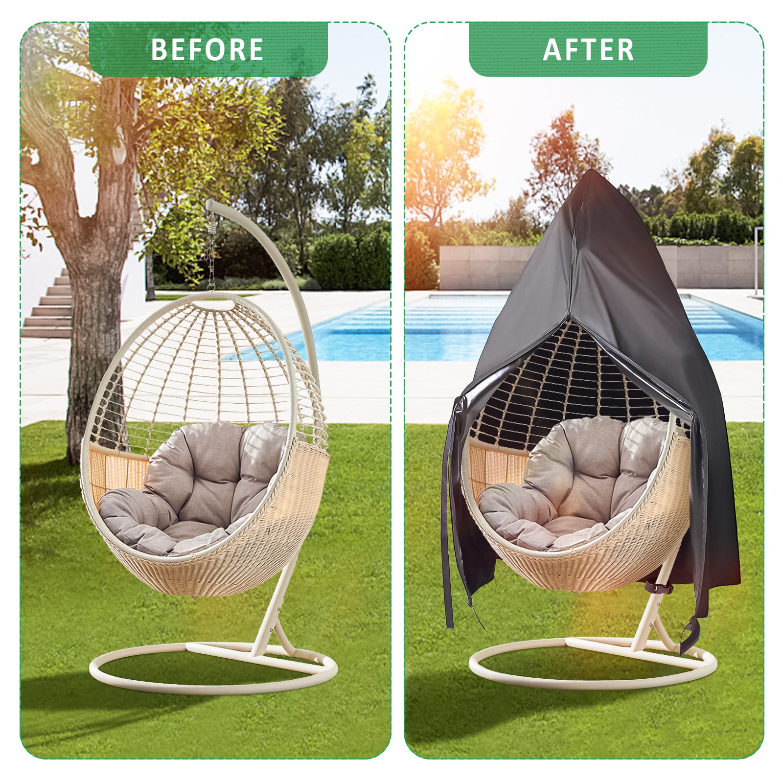 75 x 45, Beige&Coffee Bsmilly Patio Hanging Egg Chair Cover Waterproof Wikcer Egg Swing Chair Cover with Zipper Patio Stand Cover for Outdoor Single Swing Chair 