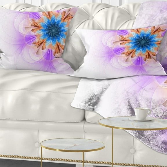 Designart Blue and Purple Symmetrical Fractal Flower - Floral Throw Pillow - 12x20
