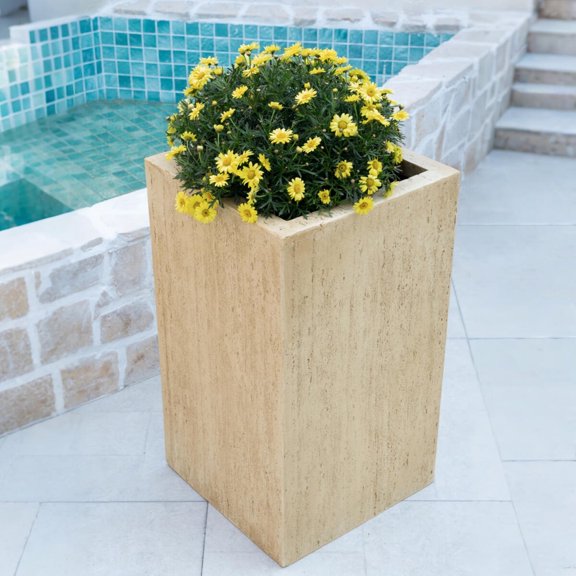 BOFANG 27''H Lightweight concrete Handmade Travertine Planter Box Antique brown