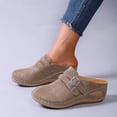 thumbnail image 4 of Pandaie Wedge Clogs for Women Comfortable Closed Toe Slip on Mules Arch Support Orthopedic Slippers Backless Walking Slides Sandals Khaki Size 6.5, 4 of 9