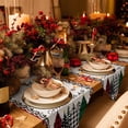 thumbnail image 2 of Table Runner Dresser Scarves Christmas Grid Dot Xmas Tree Cotton Linen Burlap Table Cover Holly Snowflake Leaves Vine Table Runners for Family Kitchen Dining Holiday Party Banquet Decor, 2 of 5