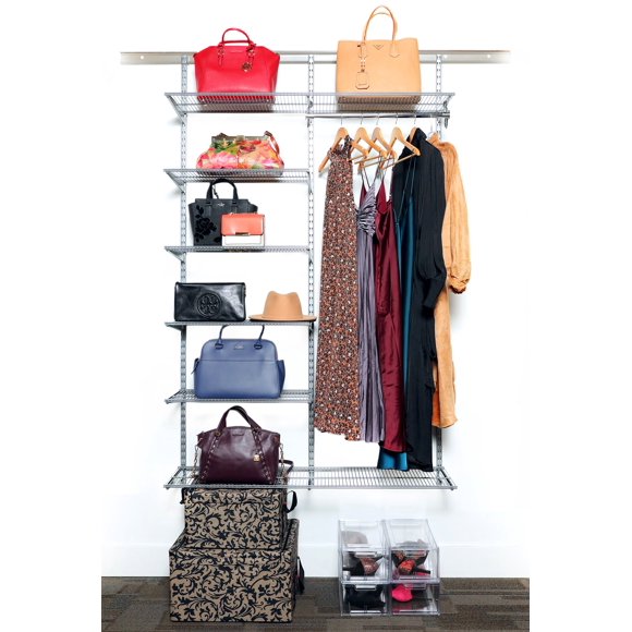 Reach-In Closet System Organizer, 48"W x 78"H x 16"D, Hanging Rod, Shelves, Chrome RS1034