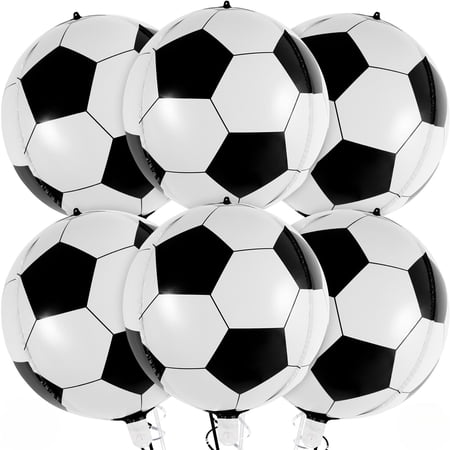 MIrlewaiy 6 Pcs Soccer Balloons, 22 Inch Foil Mylar Soccer Balloon Large Round Sphere Balloons for Soccers Sports Themed Birthday Party Decorations Supplies