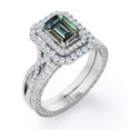 thumbnail image 4 of JeenMata 2 Carat Emerald Cut Lab Grown Alexandrite and Moissanite - Edwardian Design - Double Halo Infinity Wedding Set - 18K White Gold Plating over Silver, 4 of 6