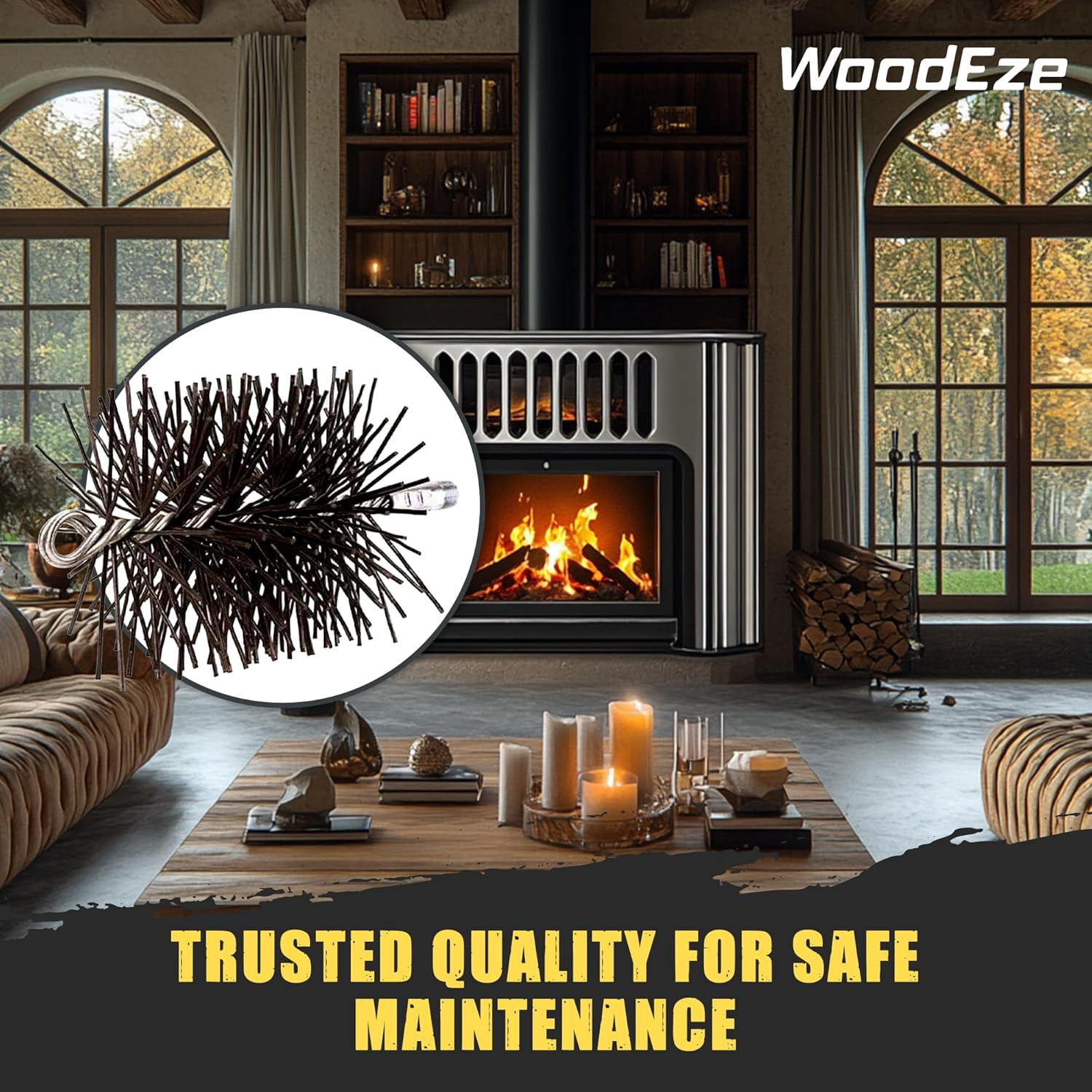 7" Round Medium-Duty Poly Chimney Brush - Flexible Prostran Bristles - 3/8" Male NPT Thread - Ideal for Prefab Fireplaces and Metal Pipes - Efficient Creosote Removal