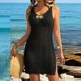 thumbnail image 3 of ShomPort Womens Bathing Suit Cover up Slit Crochet Knit Spaghetti Strap Beach Coverup Mini Dress Summer Vacation, 3 of 6