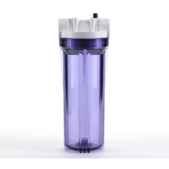 Hydronix HF3-10CLWH12PR, 10" Clear Housing with White Rib Cap For RO & Filtration Systems, 1/2" Ports with Relief Button