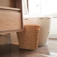 thumbnail image 2 of Handwoven Wicker Trash Can with Handles Water Hyacinth Waste Basket for Bathroom Bedroom Office Kitchen 3.2 Gallon Durable Eco-Friendly, 2 of 5