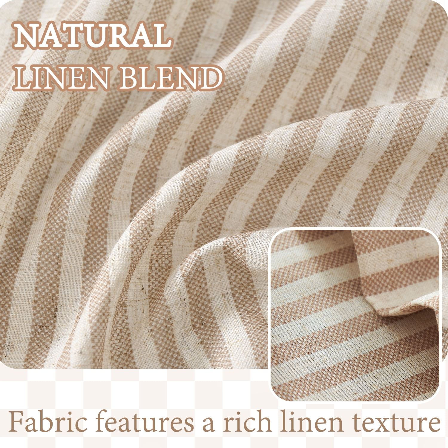 TOPICK Striped Kitchen Curtains and Valance Set 36 Inch Small Linen Curtains for Cafe Living Room Bathroom Farmhouse 3 Pieces Set Rod Pocket Taupe