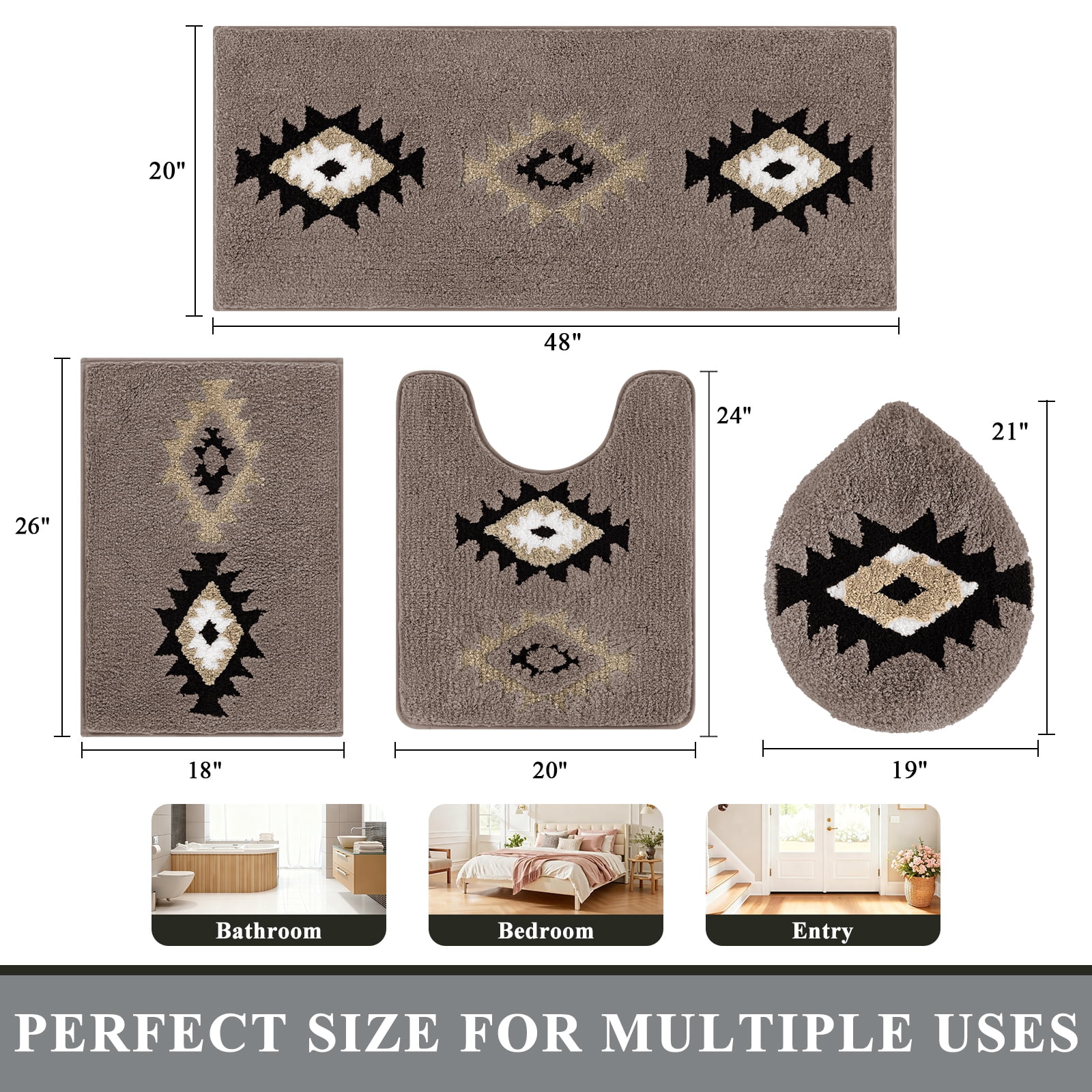 Bathroom Rugs Sets 4 Piece with Toilet Lid Cover, Non Slip Bathroom Mats Extra Soft Chenille Bath Rugs Absorbent Shaggy Rugs Perfect Plush Mats U-Shaped Toilet Rug and Toilet Cover Kitchen