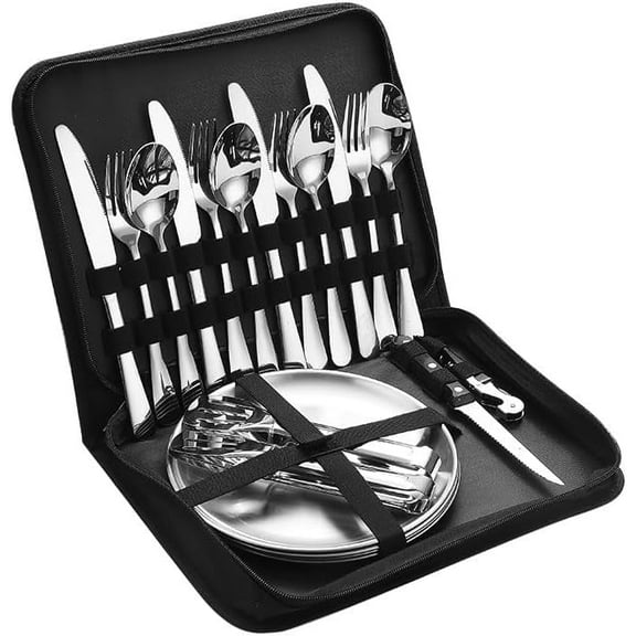 TEAFIRST 20pcs Camping Kitchen Tableware Kit, Mess Cutlery for 4 Person Dinnerware Set , for Picnic