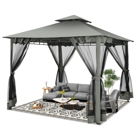 SANOPY 10 X10  Canopy Tent  Rainproof & Sunscreen Assembled Style Strong Stability Canopy Gazebo with 4 Removable Mosquito Nets  Double Eaves  Hidden Vents  Suit for Lawn  Garden  Courtyard  Beach