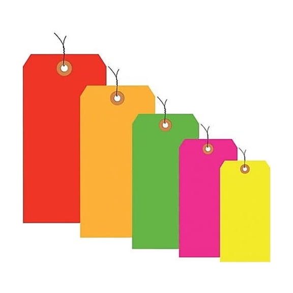 Box Partners Shipping Tags Pre-Wired 13 Pt. 4 1/4" x 2 1/8" Fluorescent Yellow 1000/Case G12043A
