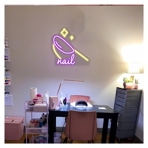 Letrero De Neón Para Salón Uñas, Ideal Para Decoración Pared Belleza Y Spa, Con Luz Regulable 39cmx40cm