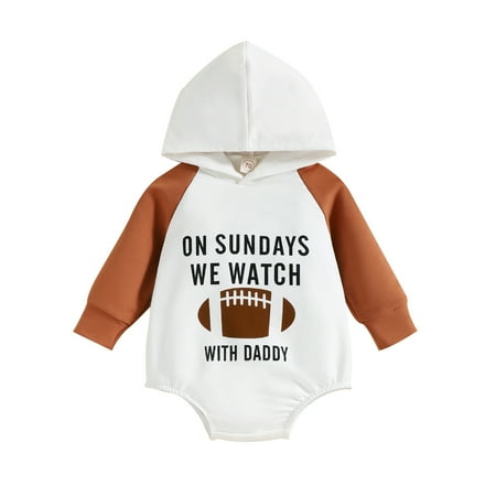 

WUXIAN Toddler Baby Unisex Cotton Patchwork Autumn Football Print Rugby Long Sleeve Hooded Romper Bodysuit Onesie Infants Children Soft Dailywear