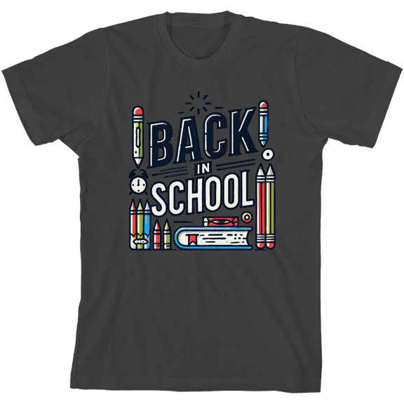 Back In School Adult Charcoal Crew Neck Short Sleeve Tee-Medium
