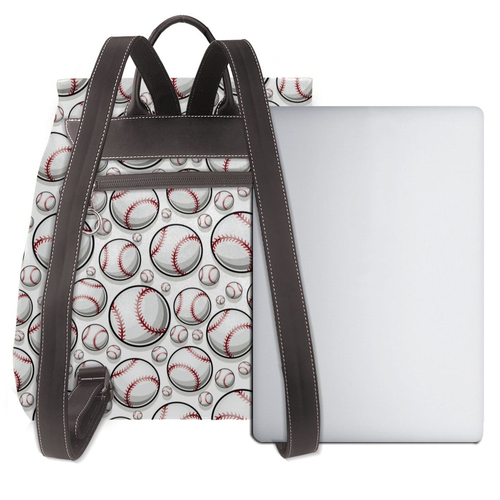 Logiee Cute Baseball Print Backpack Purse for Women,Fashion Leather Backpack Purse,Women's Leather Backpack for Work College Travel