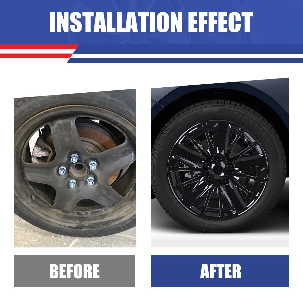 4PCS/Set 18" Steel Wheel Hubcaps for 2014-2020 Chevy Impala,Bolt-on Installation,Heavy Duty PP Material,Black Lacquer