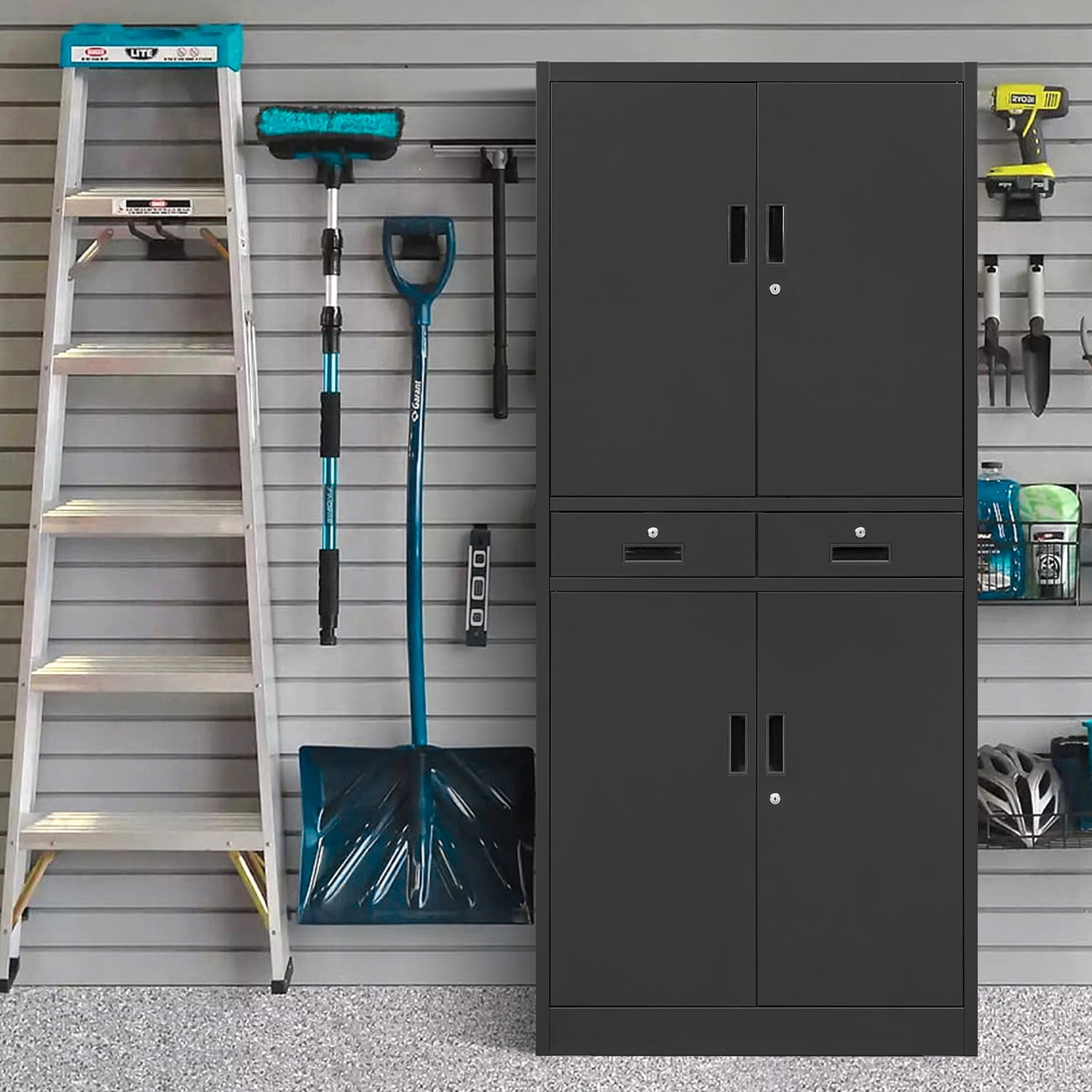 Cjf 71 in Tall Lockable Steel Cabinet with 2 Drawers & Adjustable Shelf, Multipurpose Metal File Cabinet for Home, Office, Garage, Kitchen