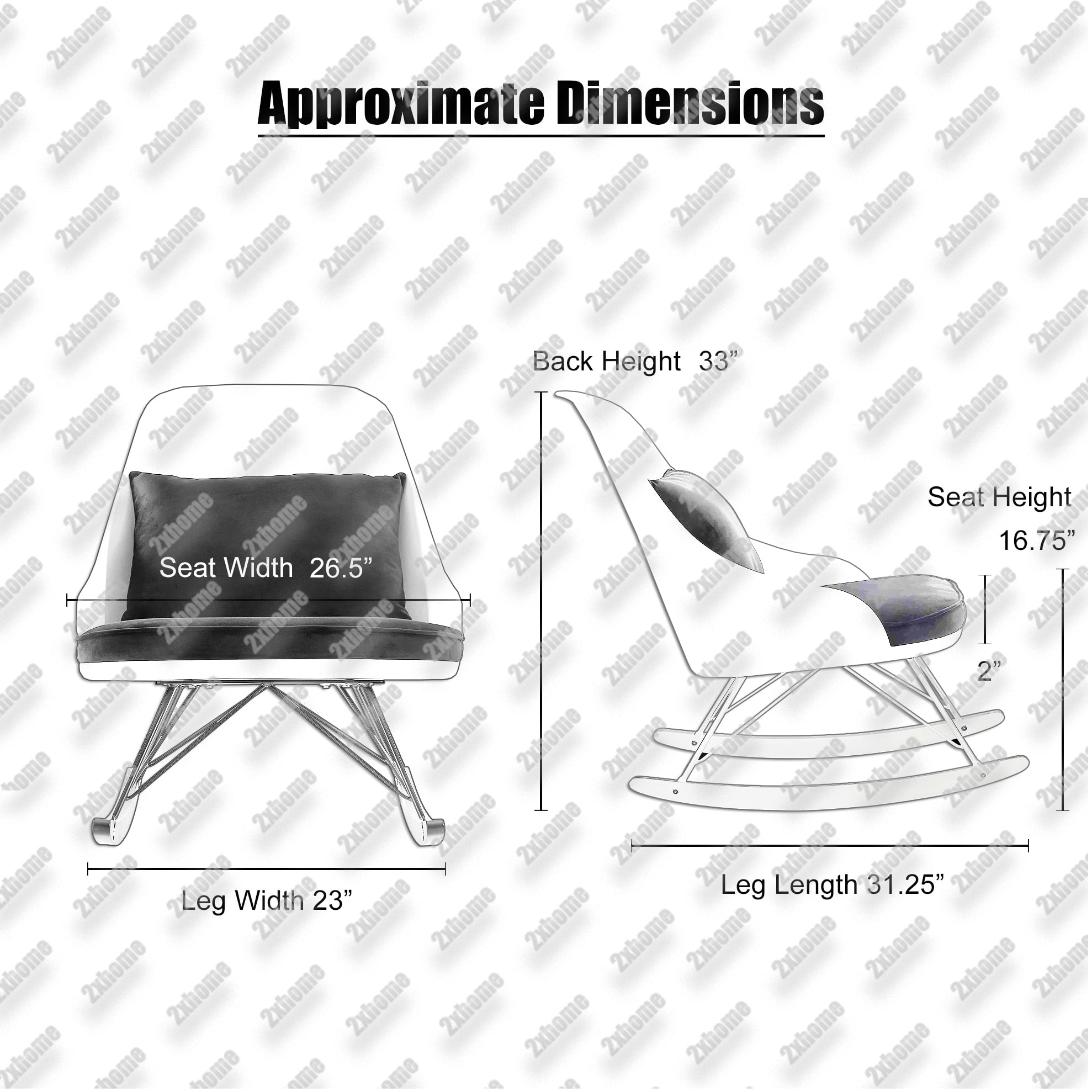 2xhome White Modern Large Rocking Chair with Cushion, Set of 1, 1 piece