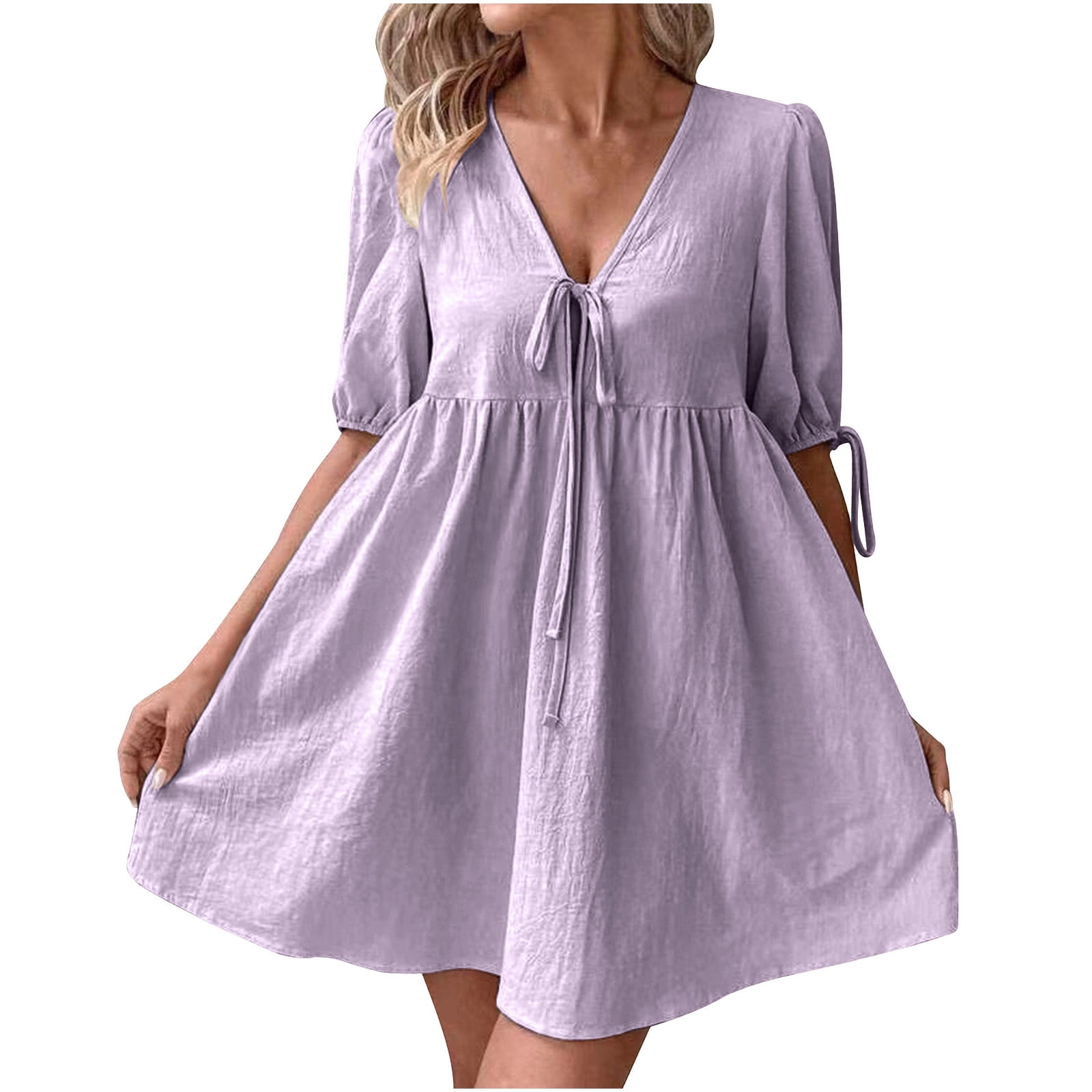 LVHAOGJOB Flowy Dress for Women Sleeveless Summer Mini Dress Swing A Line Purple Fit and Flare Ladies Sundress Boho
