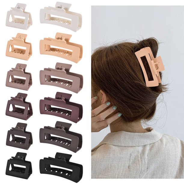 12 pinzas rectangulares para el cabello, accesorios para el cabello para mujeres y niñas, incluyendo 6 pinzas grandes de 4 pulgadas para cabello grueso y 6 pinzas pequeñas de 2 pulgadas para cabello f