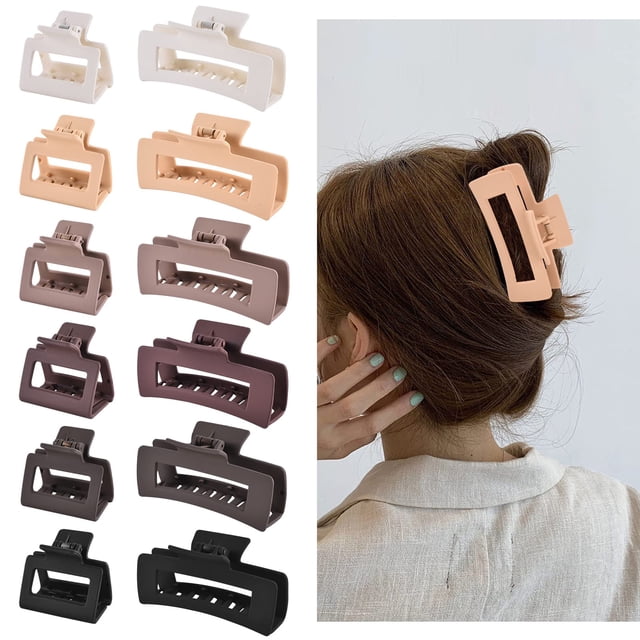 12 pinzas rectangulares para el cabello, accesorios para el cabello para mujeres y niñas, incluyendo 6 pinzas grandes de 4 pulgadas para cabello grueso y 6 pinzas pequeñas de 2 pulgadas para cabello f