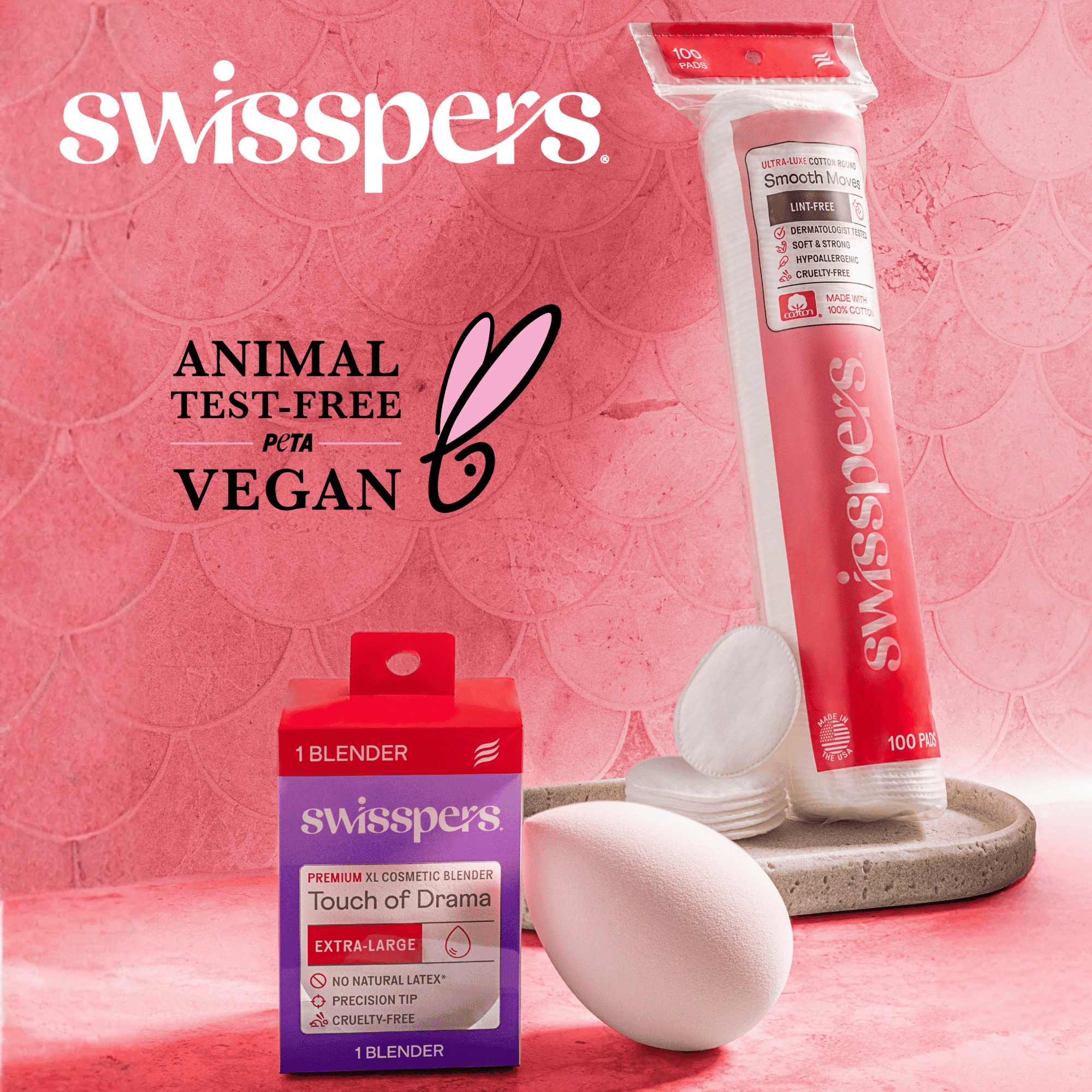 Swisspers Touch of Drama Premium XL Cosmetic Blender, No Natural Latex, Applying & Blending Makeup, Touch-up, Cruelty-Free, Vegan, 1 Count