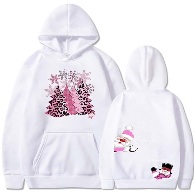 Wolfast Sweat à Capuche Imprimé de Noël pour Femmes, Imprimé devant et derrière, Manches Longues, Col Rond, Tendance, Blanc, TG