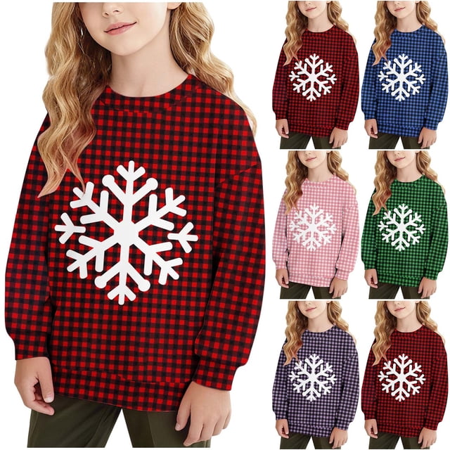 MKOSPLRT Chandails Flocon de Neige pour Enfants 1-15 Ans Filles Garçons Chandail de Noël Col Rond Manches Longues Doublé Polaire