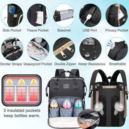 ZENWAWA Luxury Blue Gold Diaper Bag Backpack for Mom Dad with Insulated  Feeding Bottle Inserts Large Baby Changing Bag with Stroller Straps