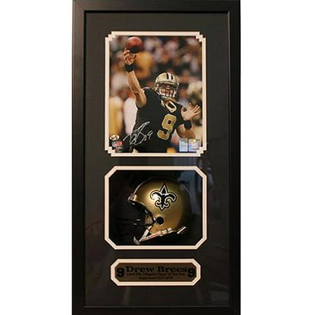 NFL Drew Brees Autographed Shadow Box with Mini Helmet, 14x20