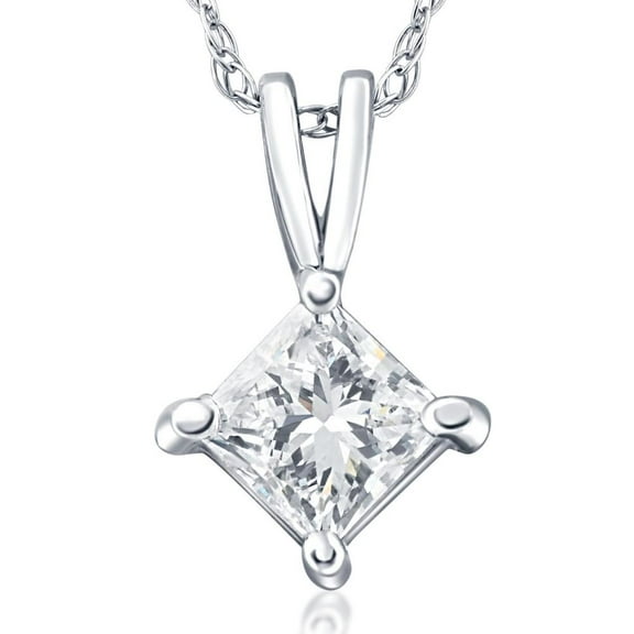 Pompeii 1/4 - 1Ct Princess Cut Solitaire Diamond Pendant 14k Gold Necklace 18" (G/H,I1-I2)