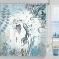 thumbnail image 3 of Mermaid Shower Curtain, Sea Ocean Octopus Coral Reef Fish Seashell Jellyfish Theme Waterproof Fabric Bathroom Curtains, Teal and Blue Sea Ocean Bathroom Shower Curtain with 12PCS Hooks, 70X70IN, 3 of 6