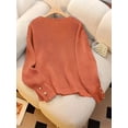 thumbnail image 4 of Red Womens Rust Orange V-Neck Ribbed Pullover Sweater, Casual Long Sleeve, 4 of 8