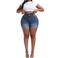thumbnail image 5 of Gocolloa Womens Plus Size Jean Shorts High Waisted Stretchy Ripped Frayed Folded Hem Denim Shorts Royal Blue 20W, 5 of 5