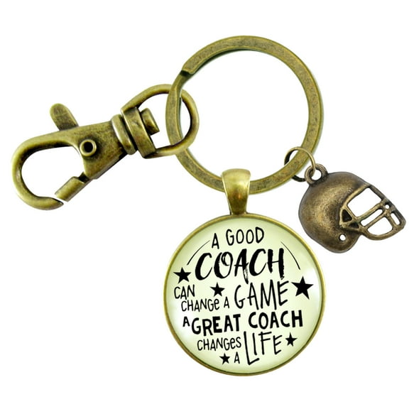 Football Coaching Sport Keychain Gutsy Goodness Bronze Metal Great Coach Changes Life Adult Female Jewelry Gift