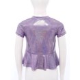 thumbnail image 4 of inlzdz Kids Girls Metallic Ruffle Hem Crop Top Short Sleeve Round Neck Tee Shirt Rave Festival Jazz Dance Top Purple 150, 4 of 7