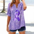 thumbnail image 2 of Nfurl Breast Cancer Ribbon T Shirts for Women Cancers Awareness Shirt Casual Short Sleeve V Neck Button Up Tshirts Graphic Tees Tops Purple L, 2 of 5