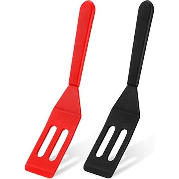 Mini Brownie Serving Spatula Flexible Nonstick Silicone Serve Turner Heat-Resistant Cookie Slotted Spatula for Flip Egg in Small Frying Pan Cookie Batter Lemon Squares(Red and Black,2 Pieces)