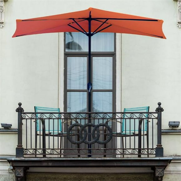 Pure Garden 50-LG1054 Half Round Patio Umbrella with Easy Crank, 9 ft, Terra Cotta