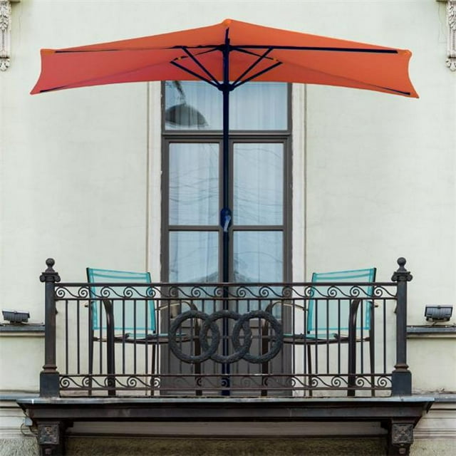 Pure Garden 50-LG1054 Parasol de Patio Demi-Rond avec Manivelle Facile, 9 Pi, Terre Cuite