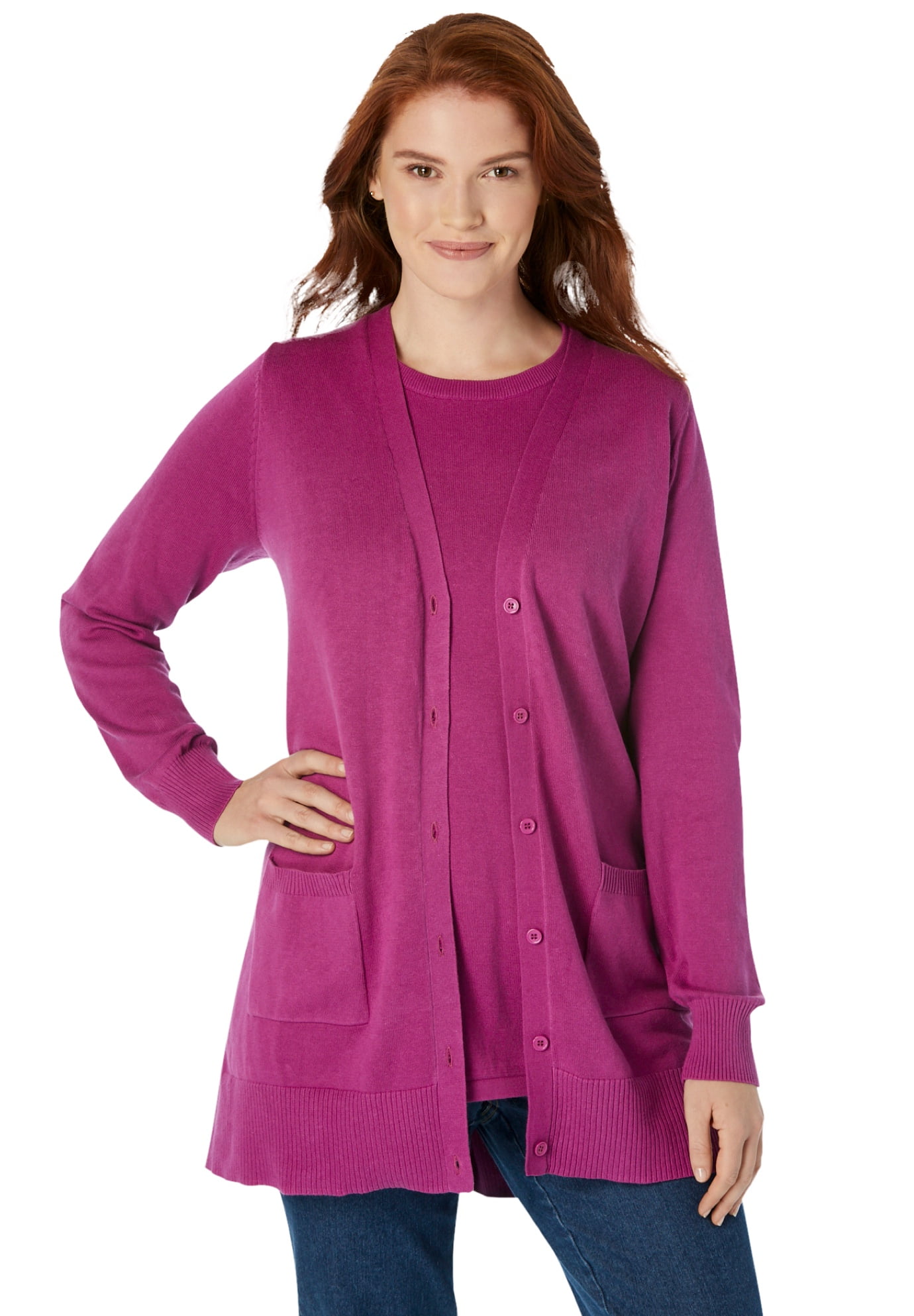 Woman Within Women's Plus Size The Cotton Perfect Boyfriend Cardigan ...