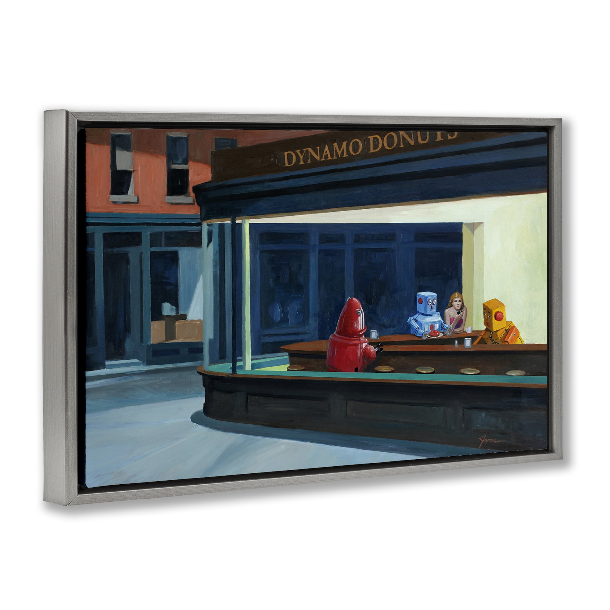 Stupell Industries Robots in Donut Shop Gray Framed Floater Canvas Wall Art, design by Eric Joyner