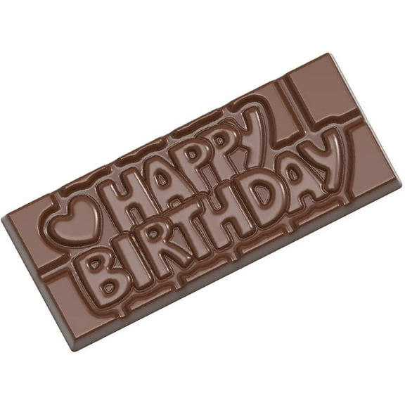 Chocolate World CW12010 Happy Birthday Polycarbonate Candy Mold with 4 Cavities, Each 50mm x 118mm x 8mm High