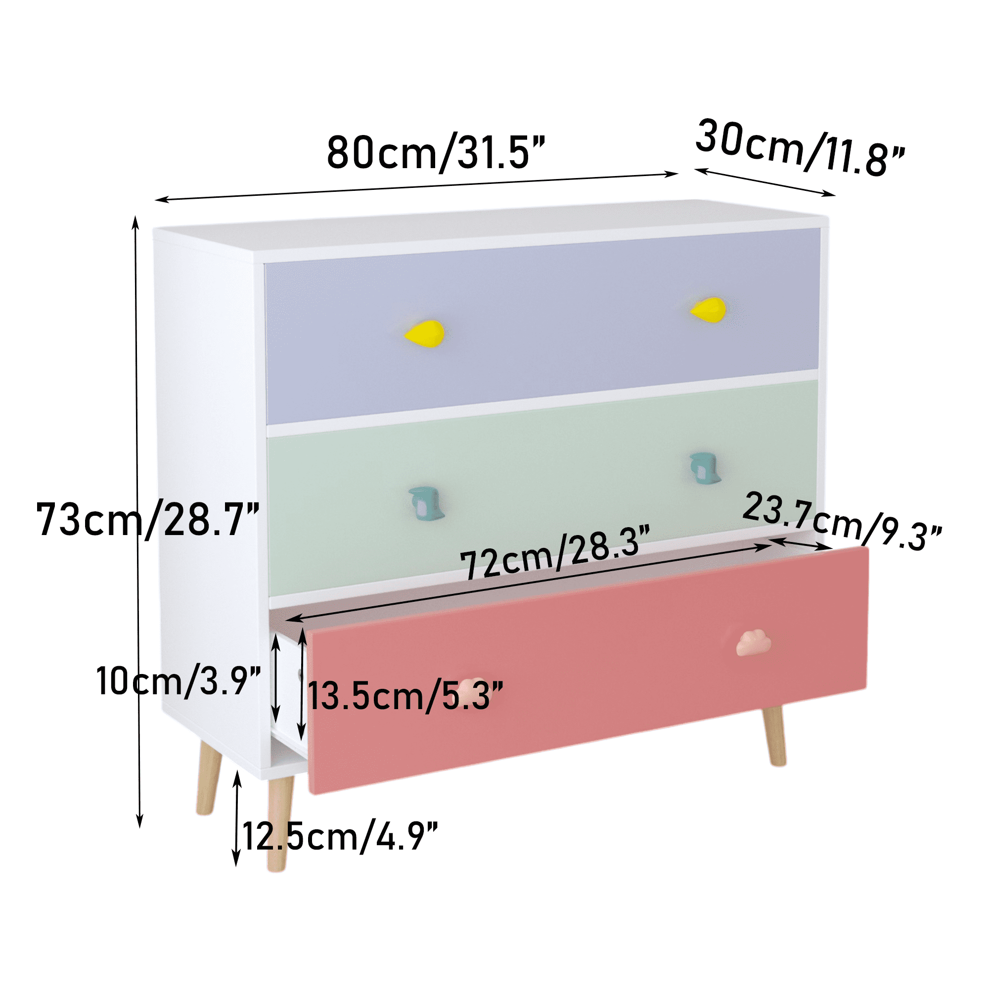3 Drawer Dresser Kids Nightstand Modern Wood Chest of Drawers or Living Room,Nursery,Bedroom,Colorful