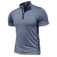 thumbnail image 3 of IYTR Mens T Shirts Gym Workout Athletic Shirt Short Sleeve Lapel Sports Bottom Shirt Slim Casual Muscle Tee Shirt Top Light Blue XL, 3 of 5