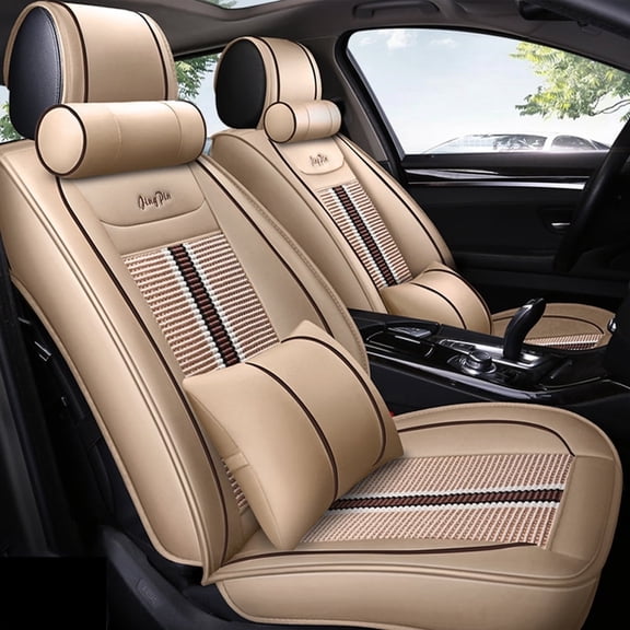 Maidao Car Seat Covers Full Set for Lexus for US 2019-Present 5 Seats Leather Compatible Airbag Water Resistant Front Rear Cushion Protector Beige