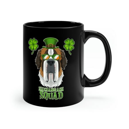 

Dealvie 11oz Black Coffee Mug St Patricks Day Shenanigans Saint Bernard